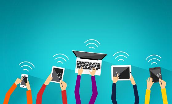 Image of people using tech devices.